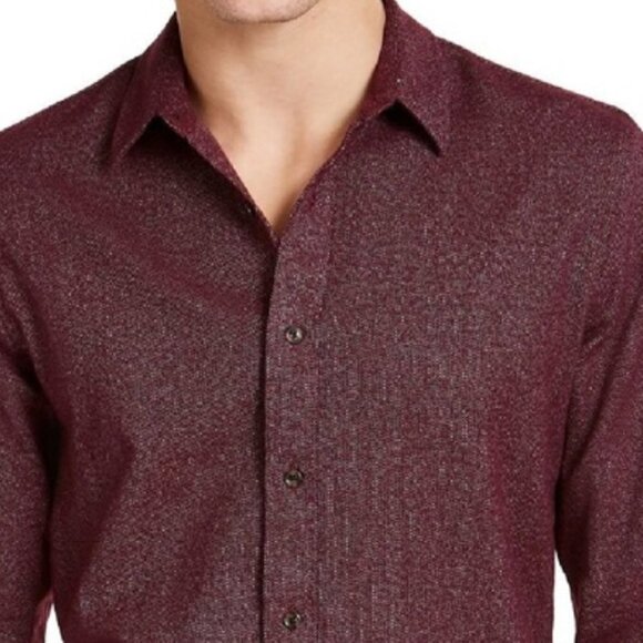 American Rag Burgandy Red Brushed Twill Long Sleeve Untucked Button-Down Shirt - Picture 2 of 7